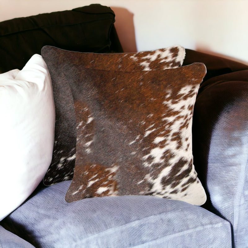 Set of Two 18" Brown and White Cowhide Throw Pillow - Home Decor