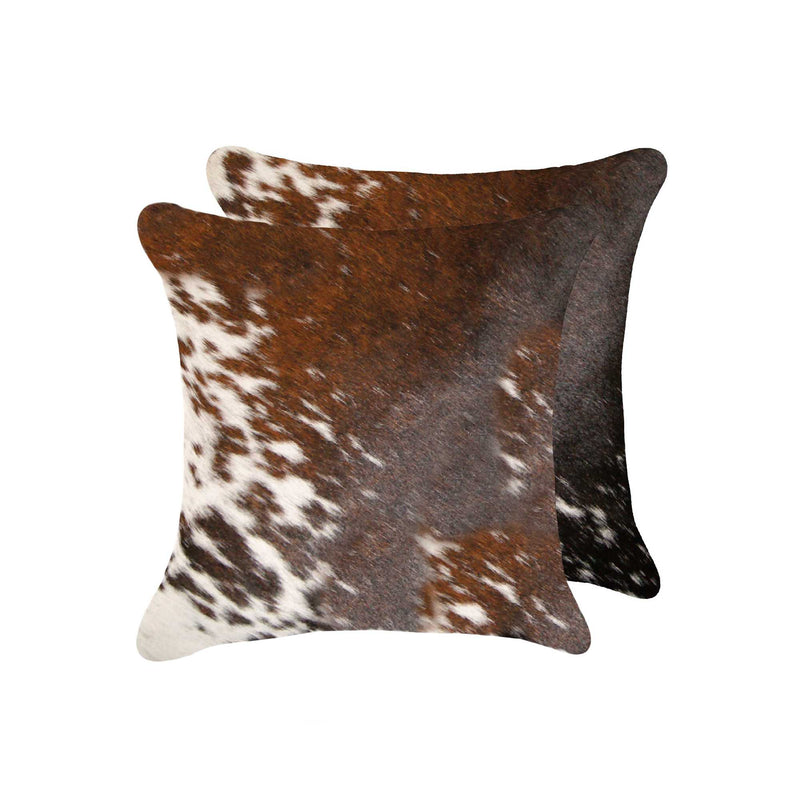 Set of Two 18" Brown and White Cowhide Throw Pillow - Home Decor