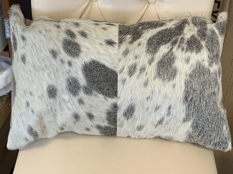 Set Of 2 Gray And White Natural Cowhide Pillows - Home Decor