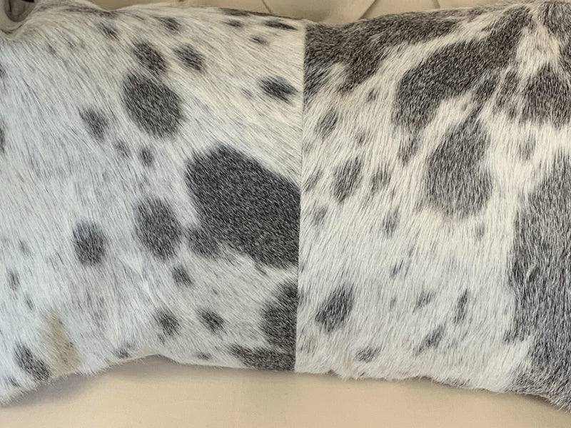 Set Of 2 Gray And White Natural Cowhide Pillows - Home Decor