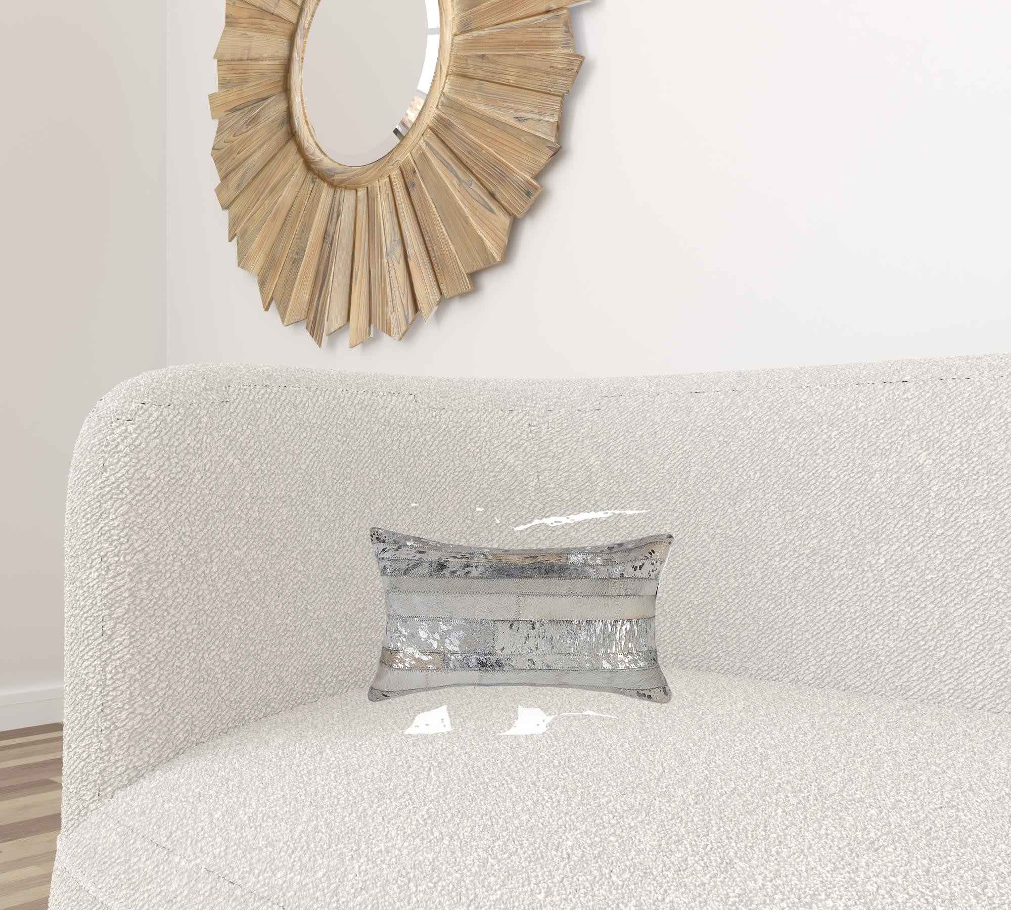 12" X 20" X 5" Grey And Silver  Pillow