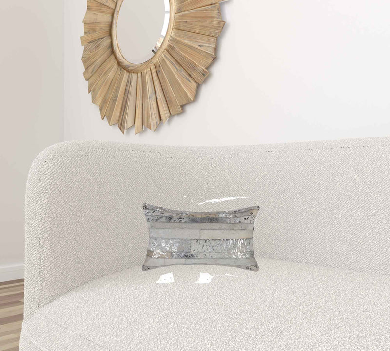 12" X 20" X 5" Grey And Silver  Pillow