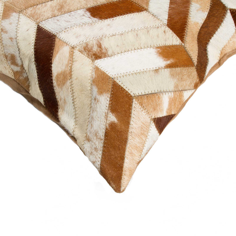 Set of Two Natural and Brown Chevron Cowhide Throw Pillows - Home Decor