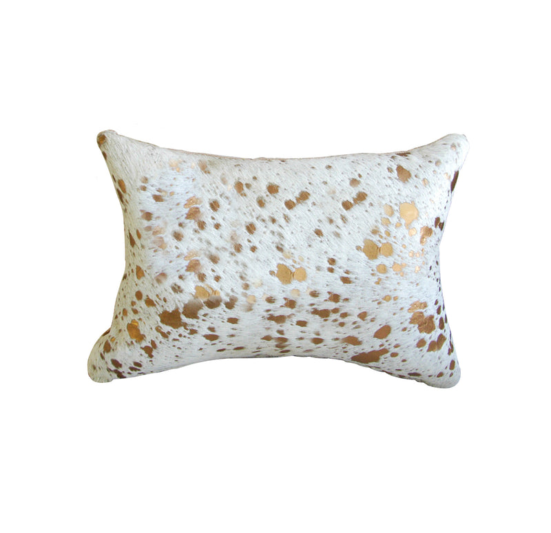 12" X 20" NATURAL & GOLD Cowhide Throw Pillow - Home Decor