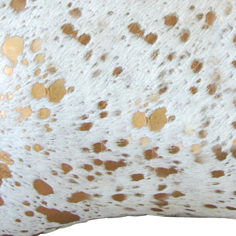 12" X 20" NATURAL & GOLD Cowhide Throw Pillow - Home Decor