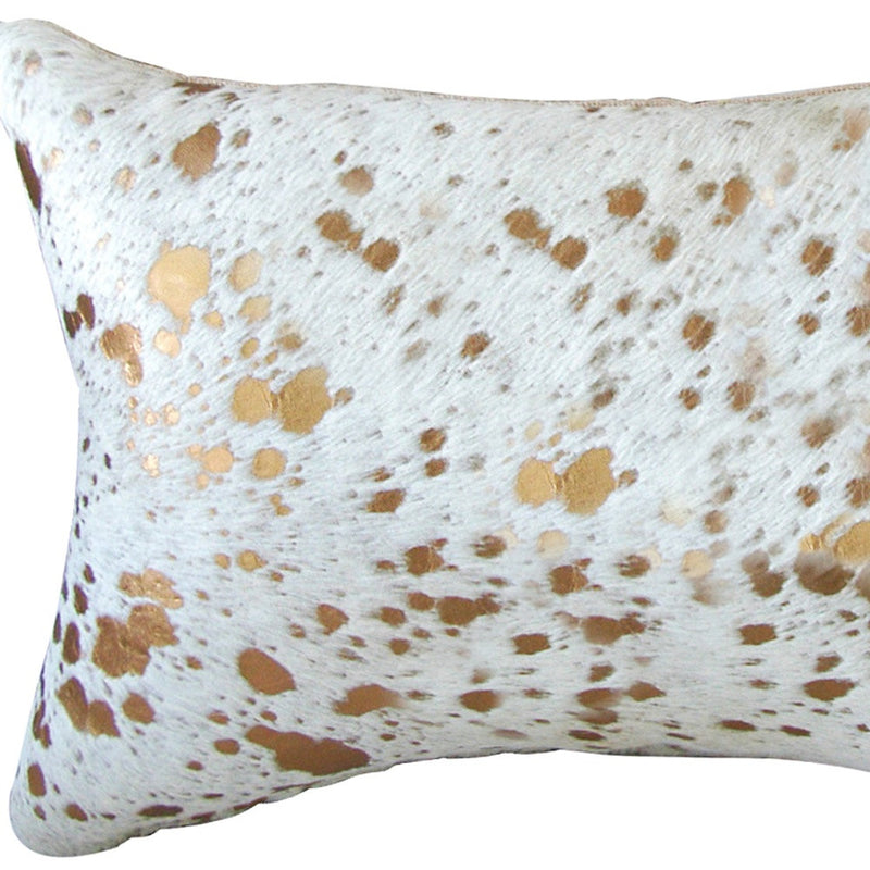 12" X 20" NATURAL & GOLD Cowhide Throw Pillow - Home Decor