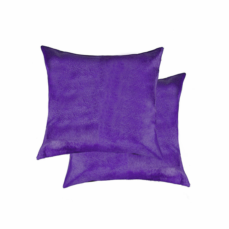 Set of Two 18" Purple Cowhide Throw Pillows - Home Decor