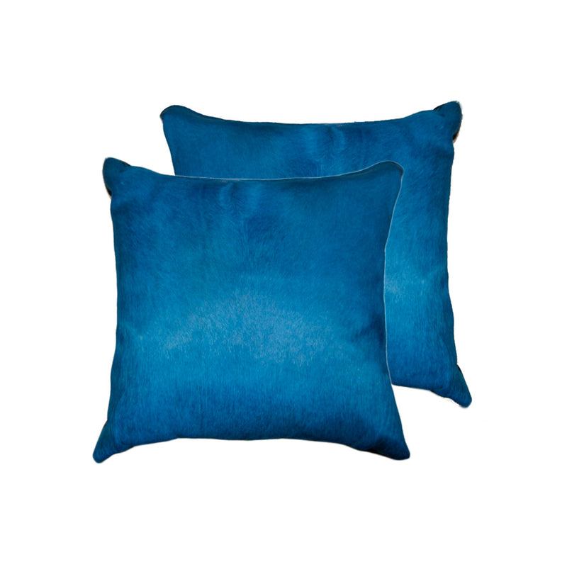 Set of Two 18" Royal Blue Cowhide Throw Pillows - Home Decor