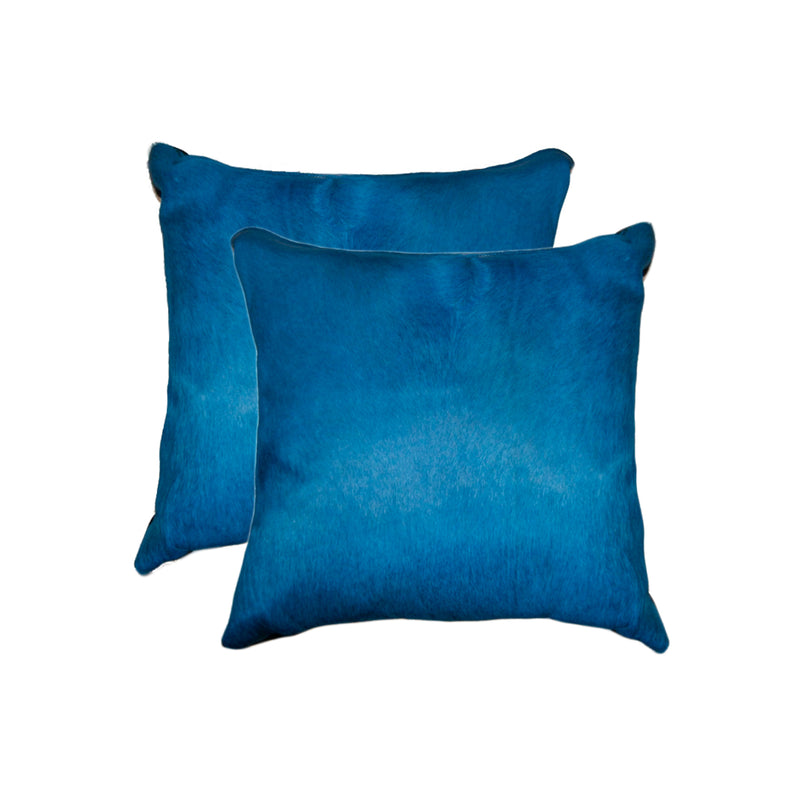Set of Two 18" Royal Blue Cowhide Throw Pillows - Home Decor