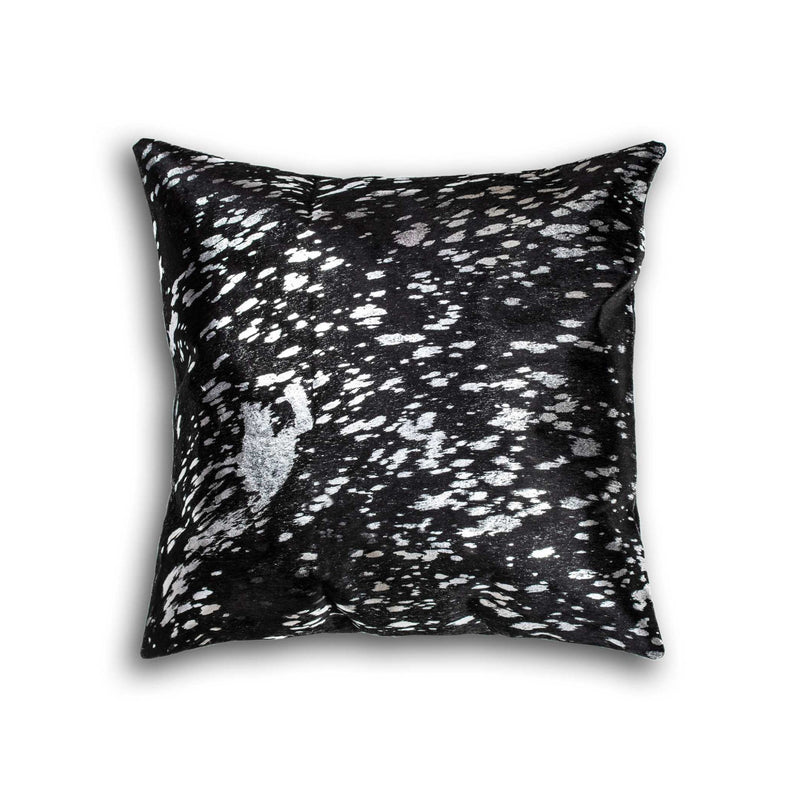 18" Black and Silver Cowhide Throw Pillow - Home Decor