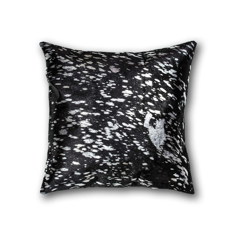 18" Black and Silver Cowhide Throw Pillow - Home Decor