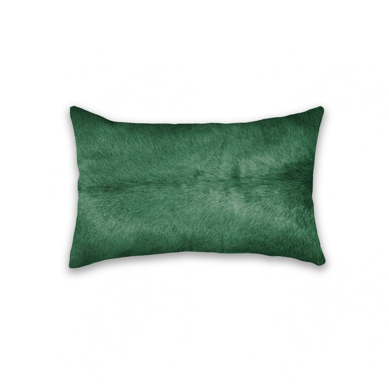 12" X 20" Green Cowhide Throw Pillow - Home Decor