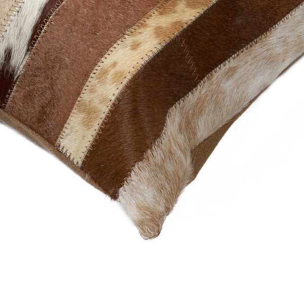 12" X 20" Brown and White Cowhide Throw Pillow - Home Decor
