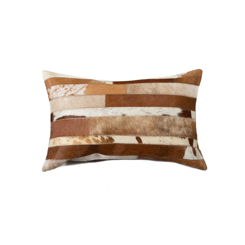 12" X 20" Brown and White Cowhide Throw Pillow - Home Decor