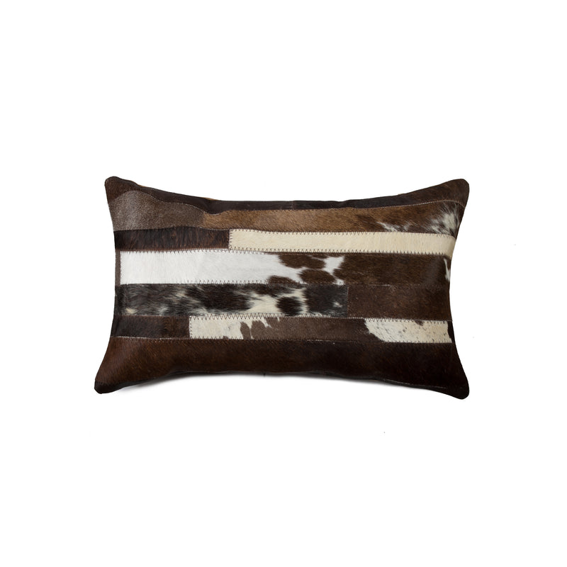 12" X 20" Brown Black And White Cowhide Throw Pillow - Home Decor