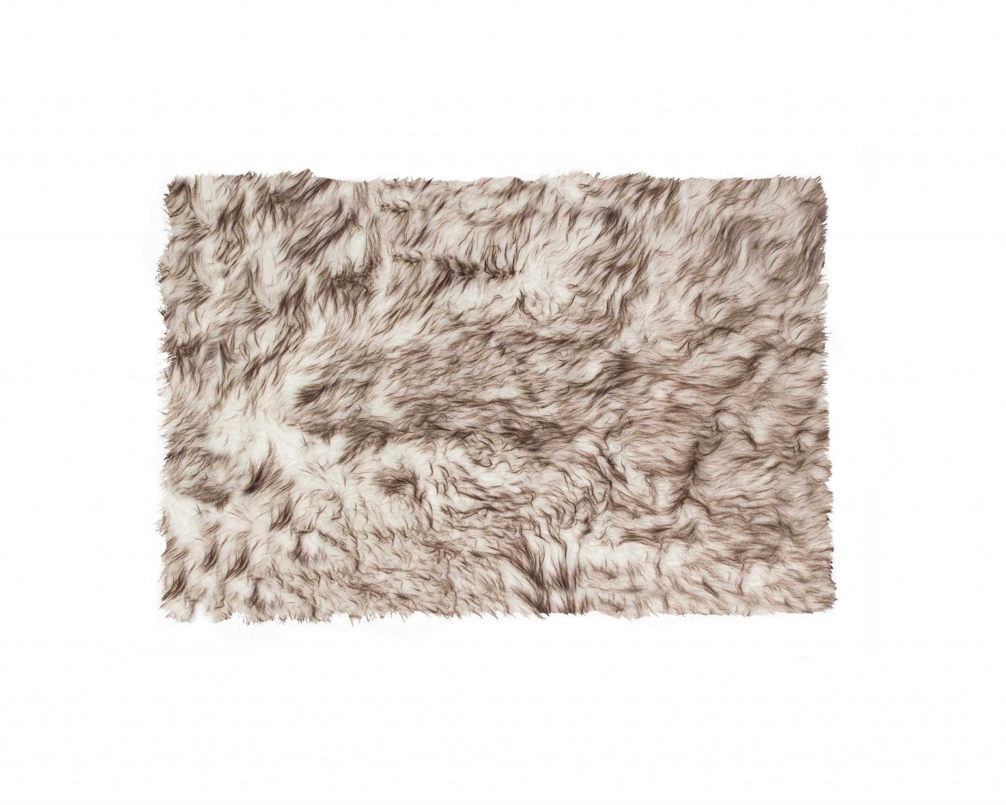 2' X 3' Brown and White Faux Sheepskin Ombre Machine Tufted Non Skid Area Rug - Home & Garden
