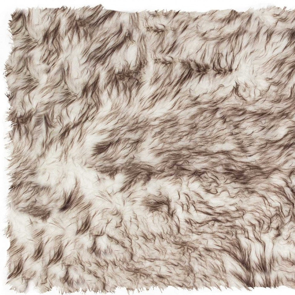 2' X 3' Brown and White Faux Sheepskin Ombre Machine Tufted Non Skid Area Rug - Home & Garden