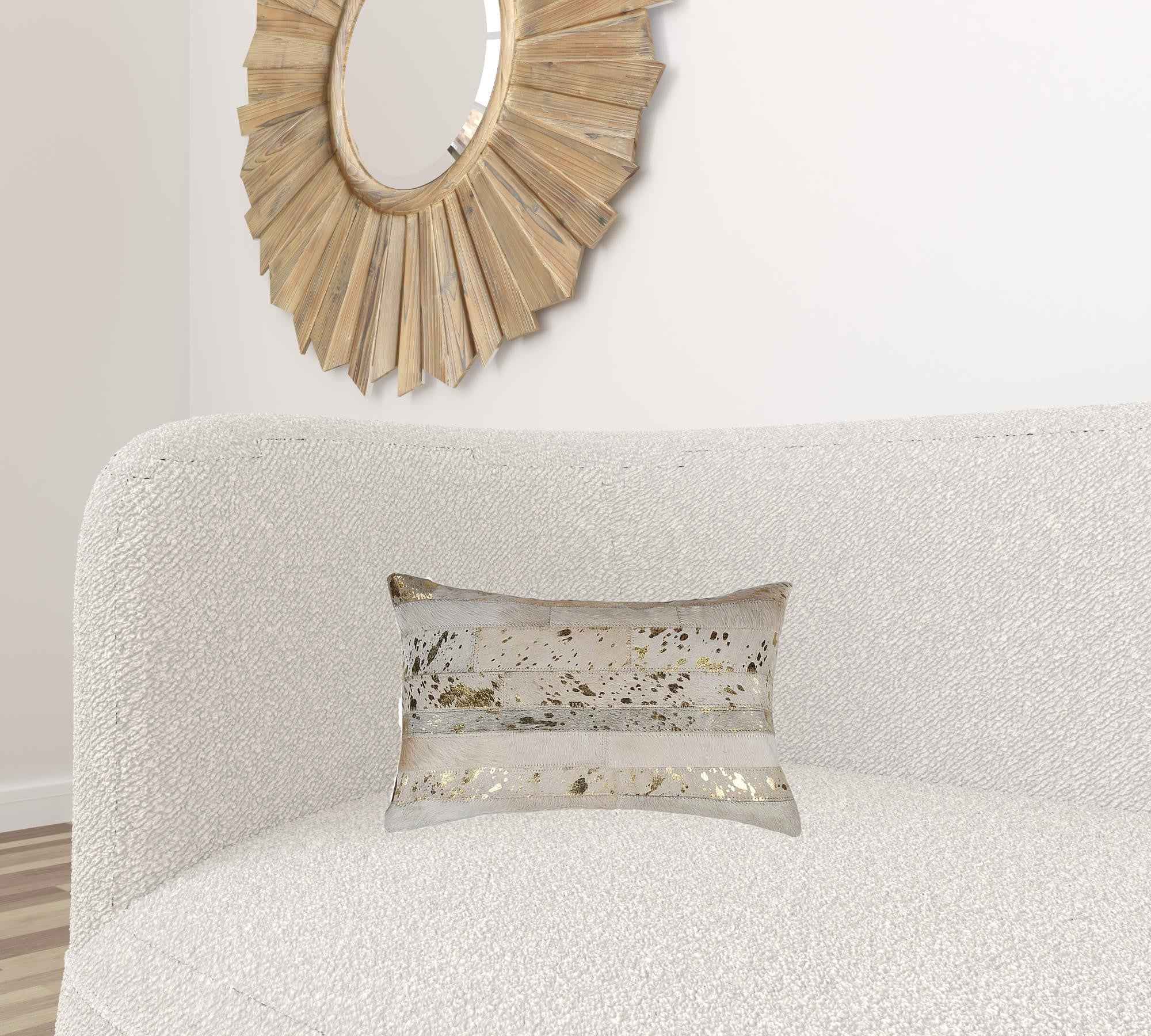 12" X 20" X 5" Natural And Gold  Pillow