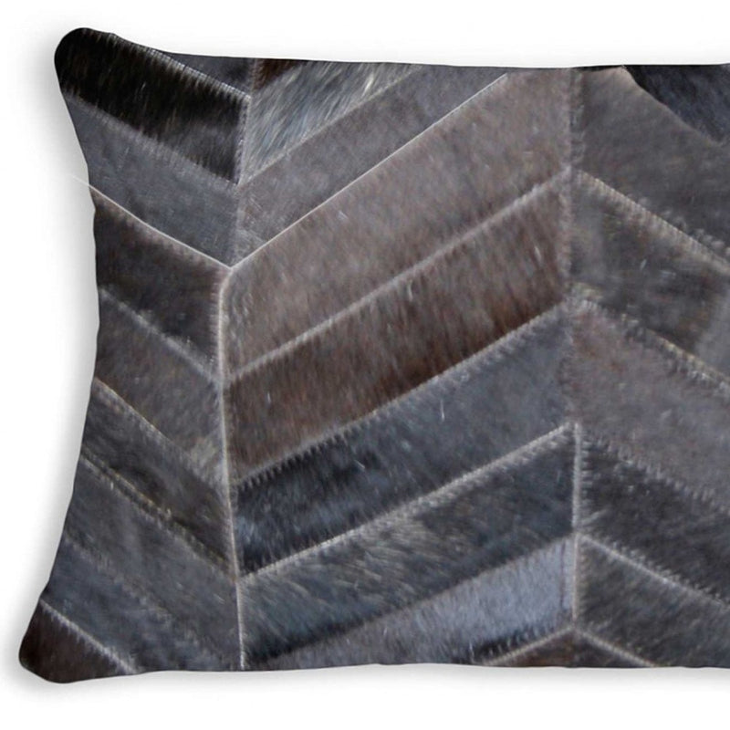 12" X 20" Gray and Brown Chevron Cowhide Throw Pillow - Home Decor