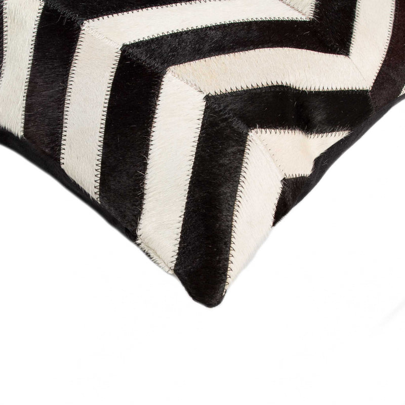 18" Black and Off White Cowhide Throw Pillow - Home Decor