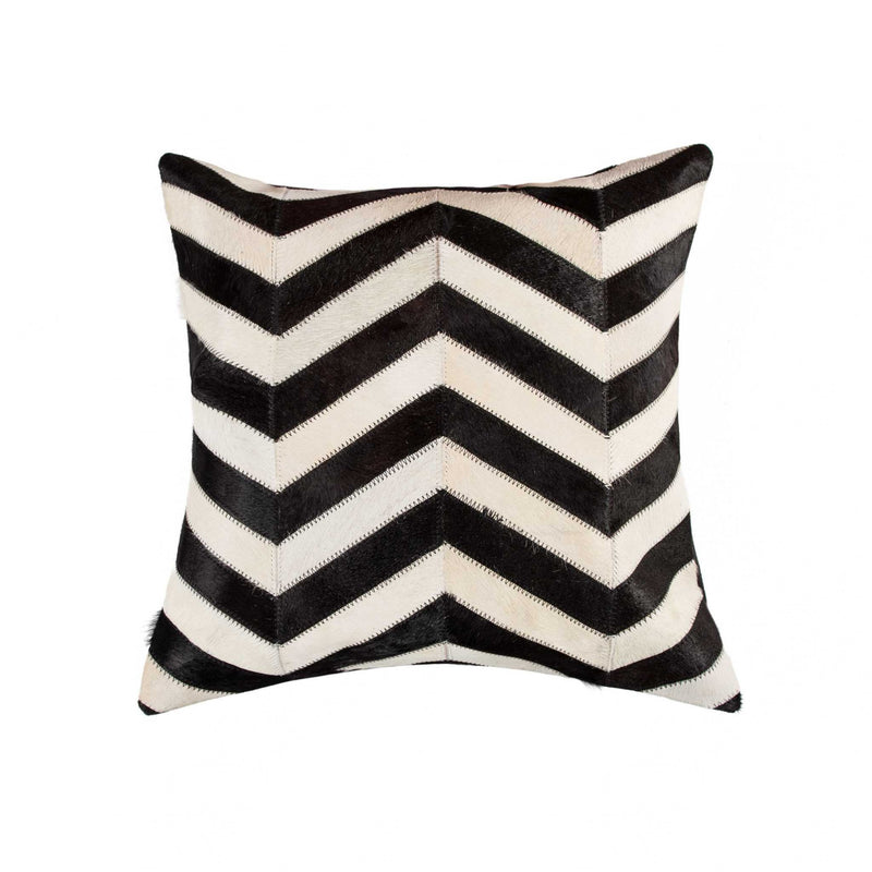 18" Black and Off White Cowhide Throw Pillow - Home Decor