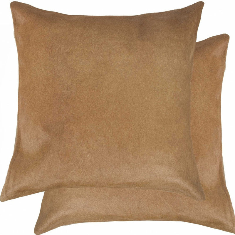 Set of Two 18" Tan Cowhide Throw Pillows - Home Decor