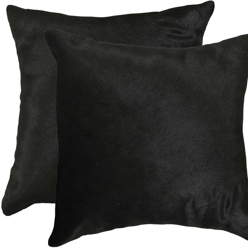 Set of Two 18" Black Cowhide Throw Pillows - Home Decor