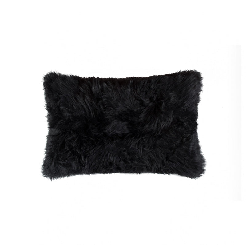 12" X 20" Black Sheepskin Lumbar Throw Pillow - Home Decor