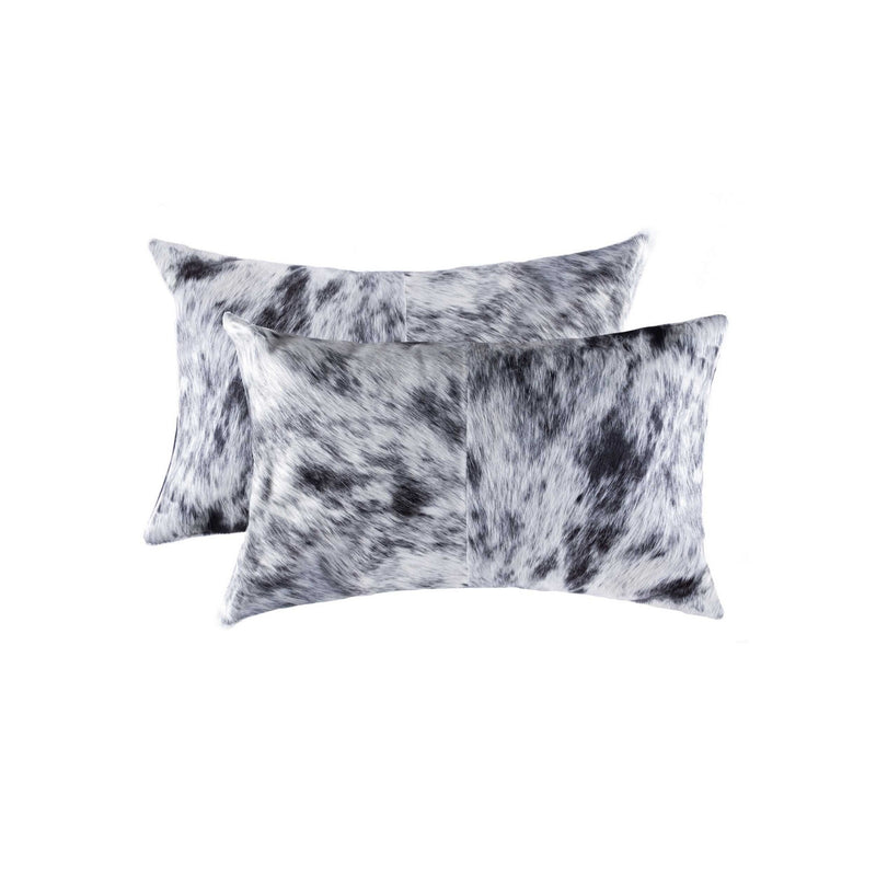 Set of Two 12" X 20" Black and White Cowhide Throw Pillow - Home Decor