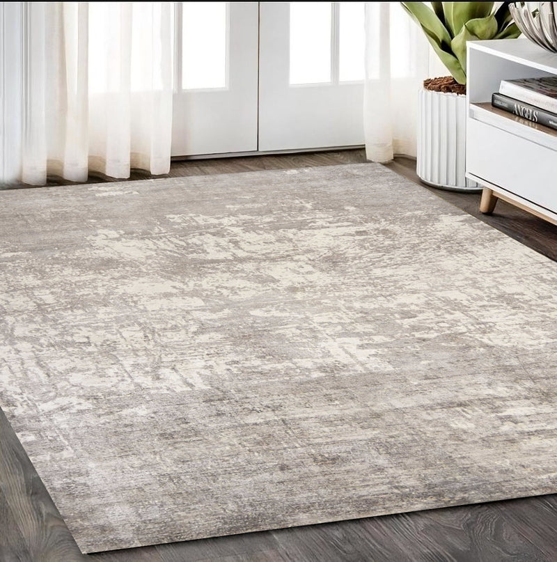 5'X7' Beige Hand Loomed Abstract Brushstroke Indoor Area Rug