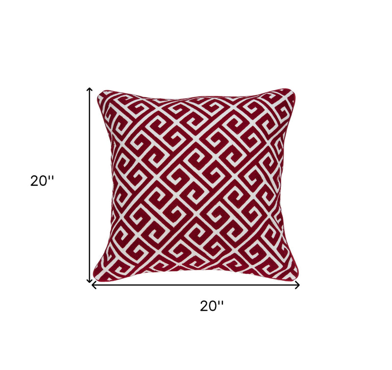 20" X 7" X 20" Transitional Red And White Cotton Pillow Cover With Poly Insert - Home Decor