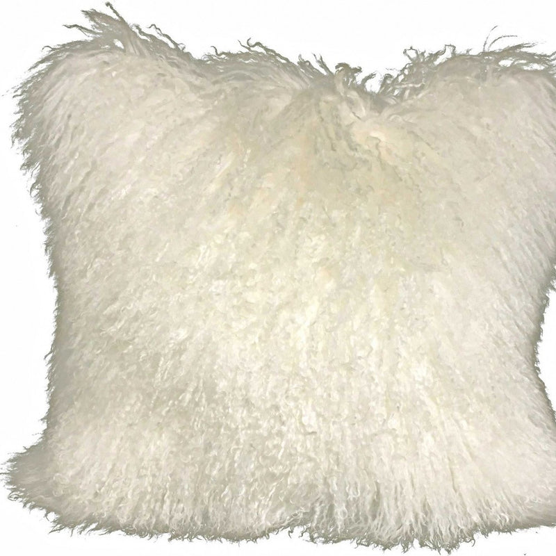 20" Creamy White Genuine Tibetan Lamb Fur Pillow With Microsuede Backing - Home Decor
