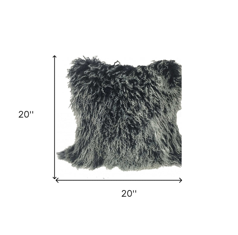20" Black White Genuine Tibetan Lamb Fur Pillow With Microsuede Backing - Home Decor