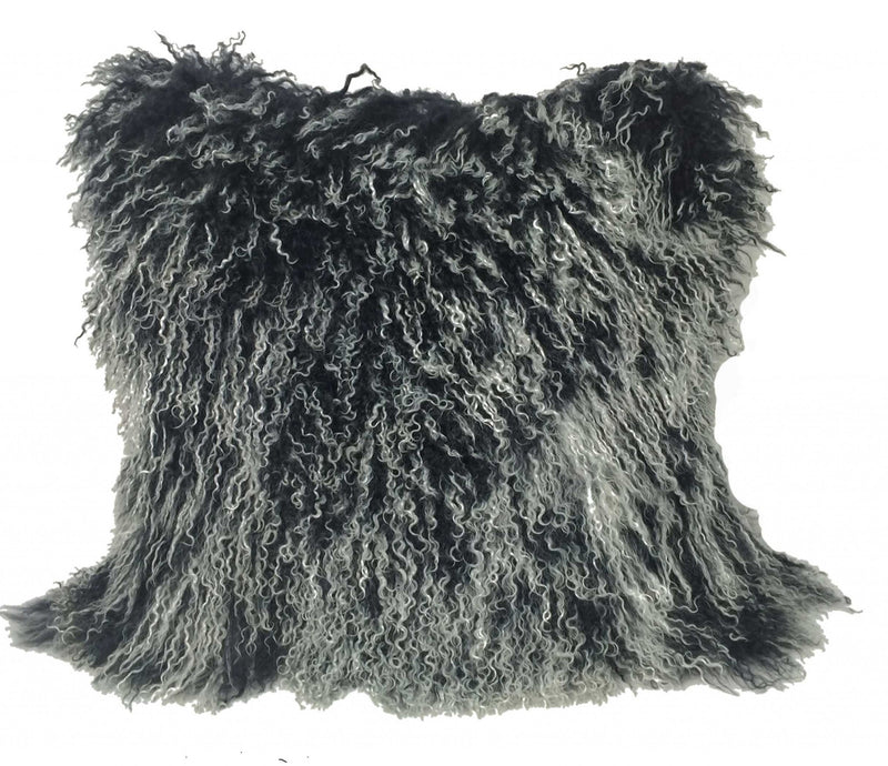 20" Black White Genuine Tibetan Lamb Fur Pillow With Microsuede Backing - Home Decor