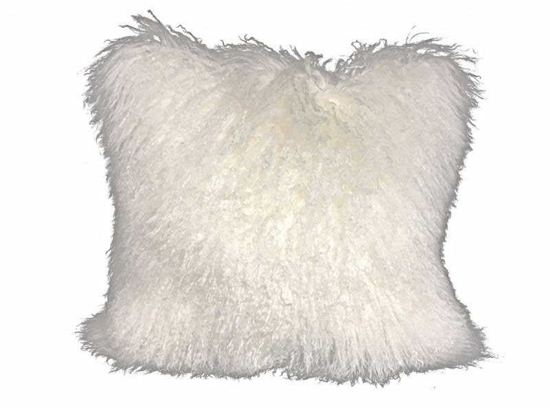 24" Bright White Genuine Tibetan Lamb Fur Pillow With Microsuede Backing - Home Decor