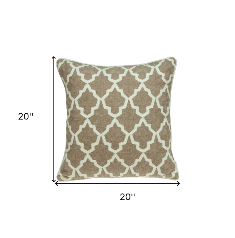 20" X 7" X 20" Transitional Beige And White Pillow Cover With Poly Insert - Home Decor