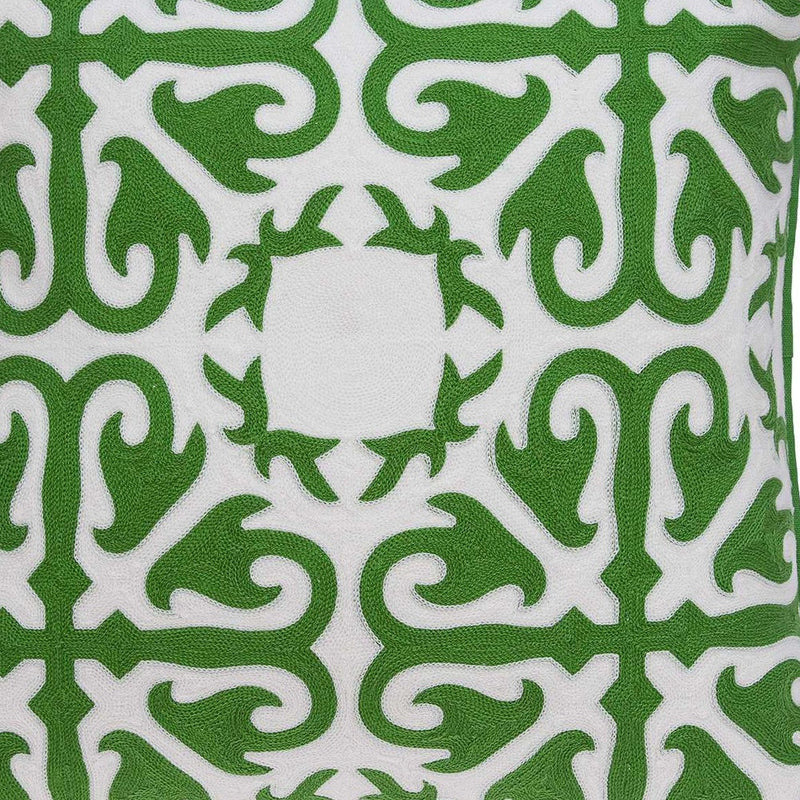 20" Green And White Stencil Cotton Throw Pillow - Home Decor