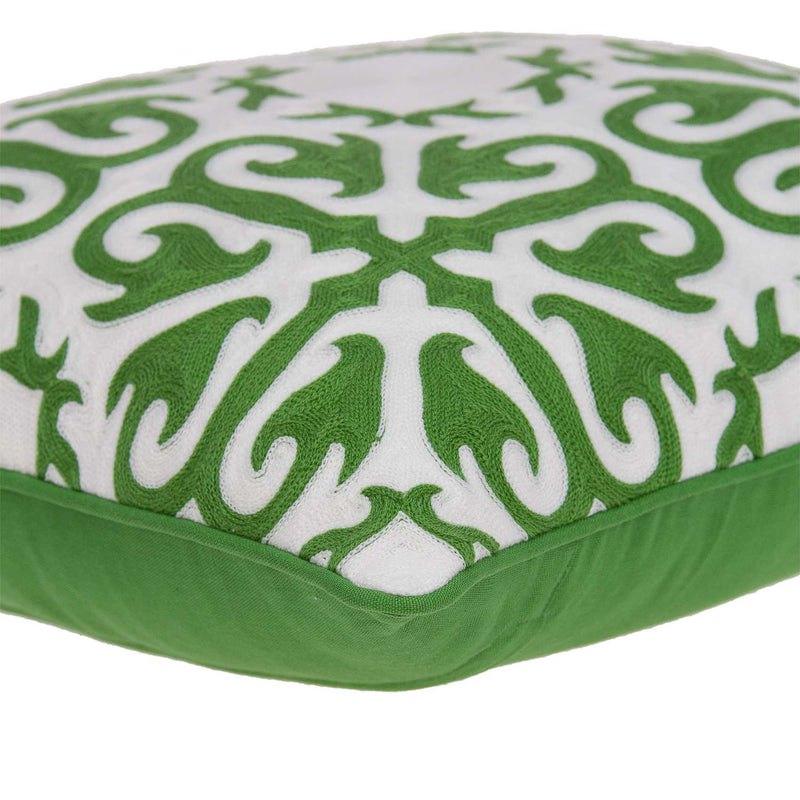 20" Green And White Stencil Cotton Throw Pillow - Home Decor