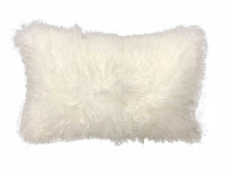 17" Bright White Genuine Tibetan Lamb Fur Pillow With Microsuede Backing - Home Decor