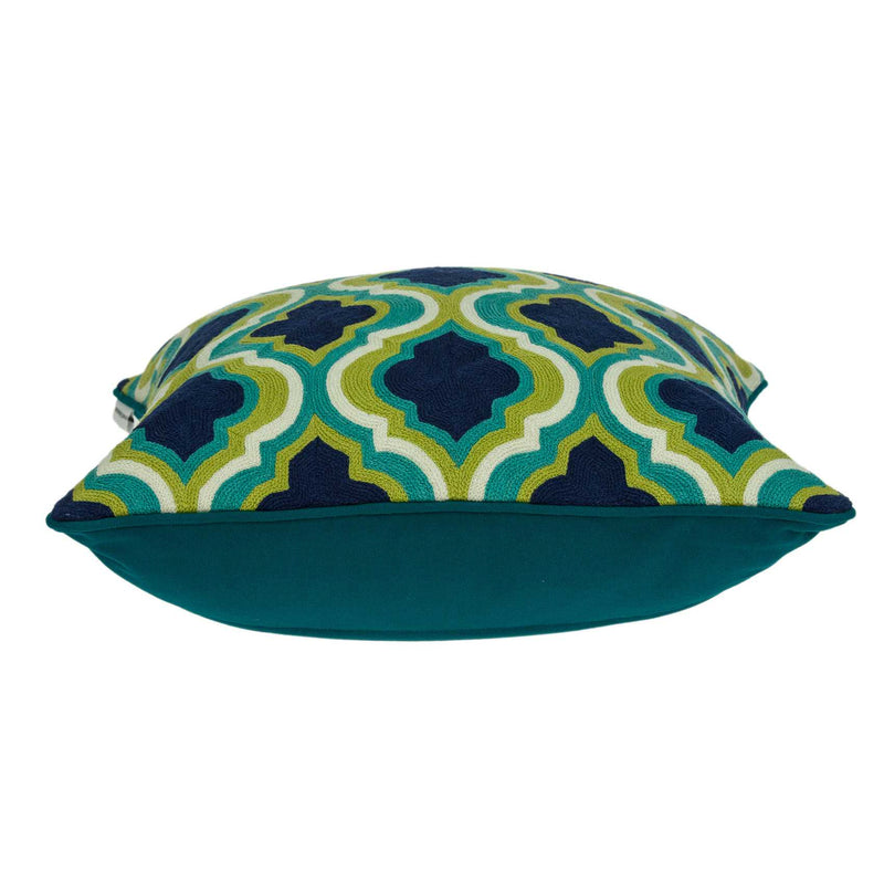 20" Navy Blue Yellow And Teal Quatrefoil Cotton Throw Pillow - Home Decor