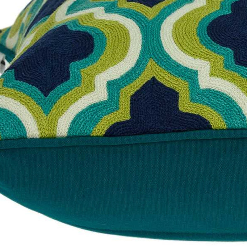 20" Navy Blue Yellow And Teal Quatrefoil Cotton Throw Pillow - Home Decor