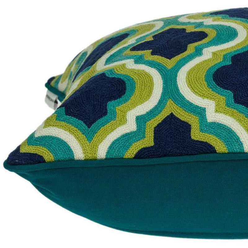 20" Navy Blue Yellow And Teal Quatrefoil Cotton Throw Pillow - Home Decor