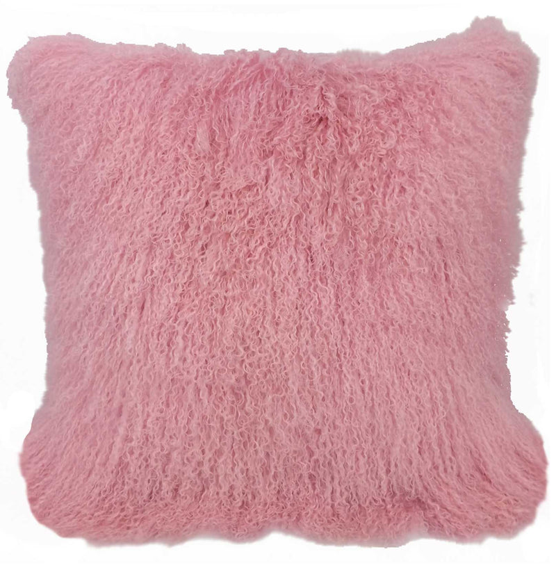 24" Pink Genuine Tibetan Lamb Fur Pillow With Microsuede Backing - Home Decor