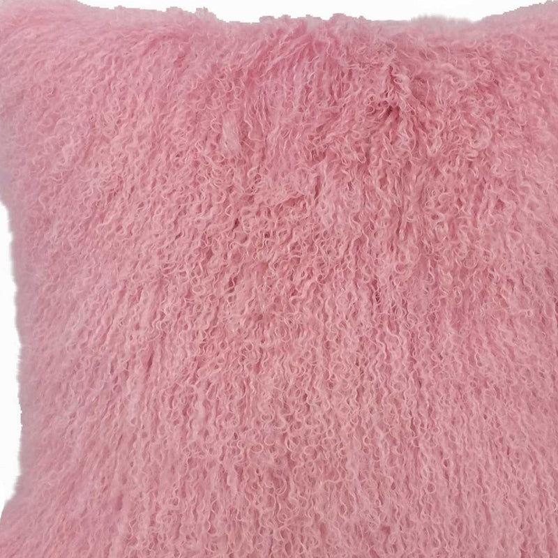 24" Pink Genuine Tibetan Lamb Fur Pillow With Microsuede Backing - Home Decor