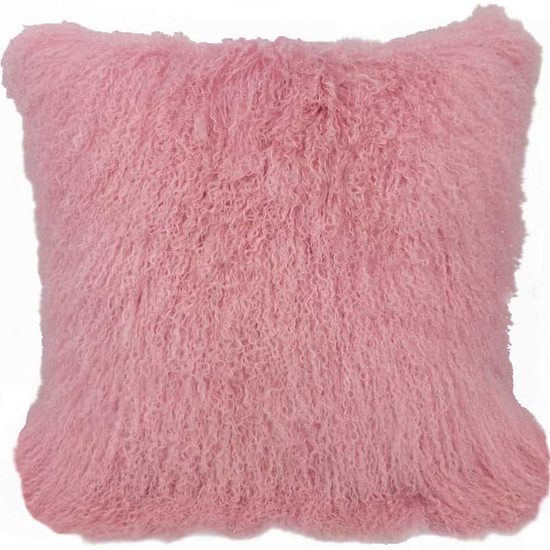 24" Pink Genuine Tibetan Lamb Fur Pillow With Microsuede Backing - Home Decor