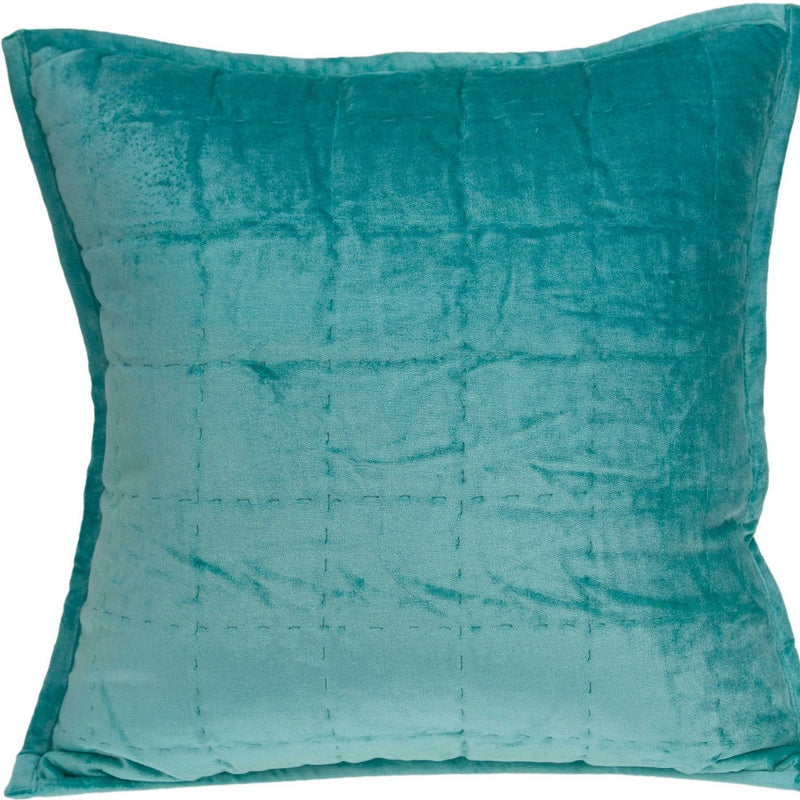 20" X 7" X 20" Transitional Aqua Solid Quilted Pillow Cover With Poly Insert - Home Decor