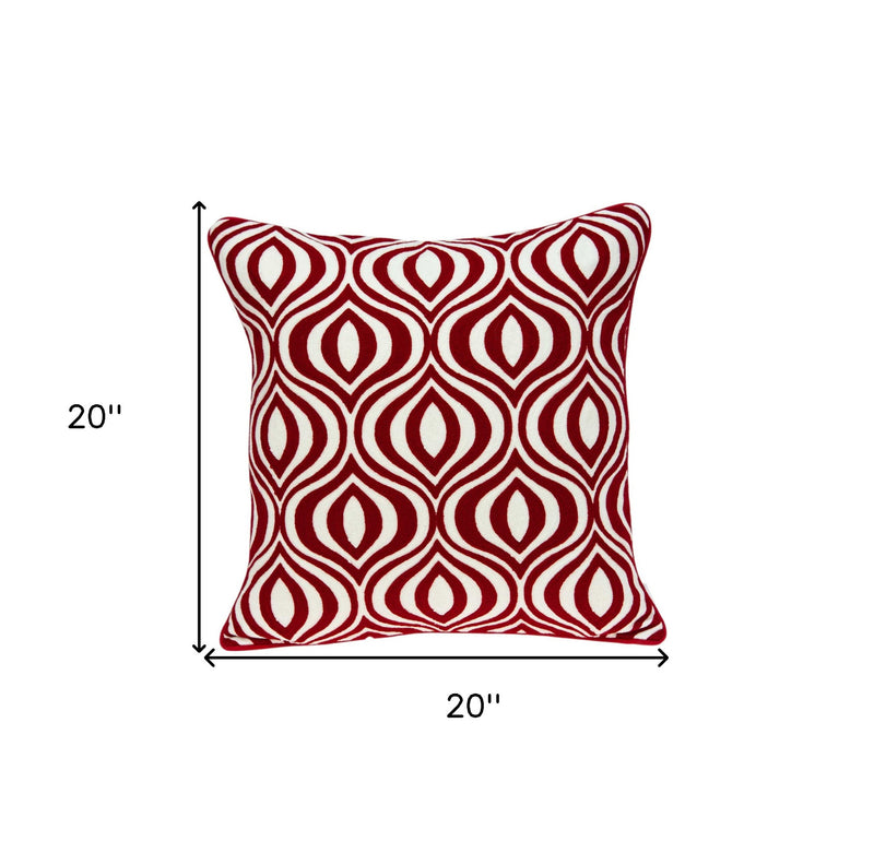 20" X 7" X 20" Transitional Red And White Pillow Cover With Poly Insert - Home Decor