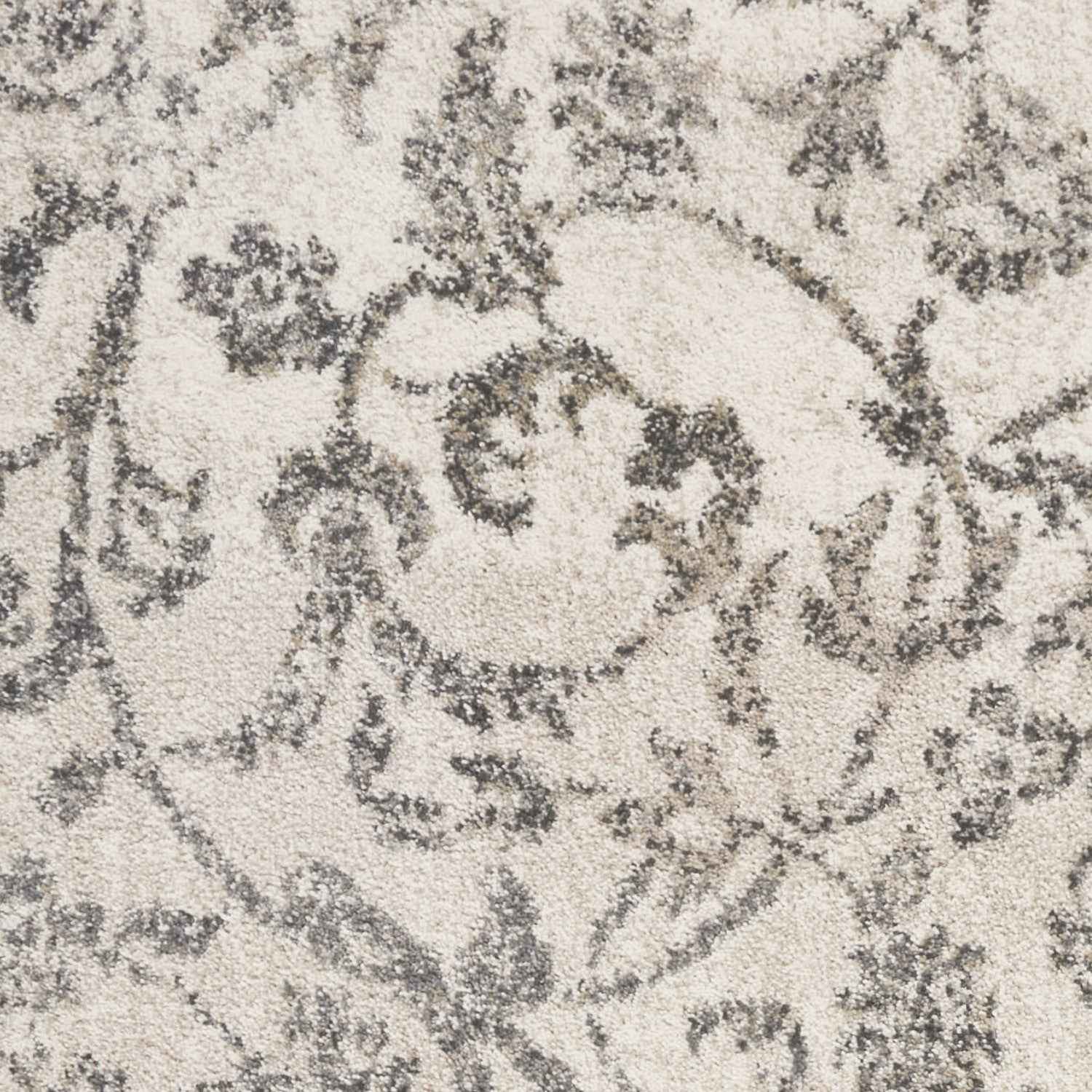 8' x 10' Ivory and Gray Floral Vines Distressed Area Rug