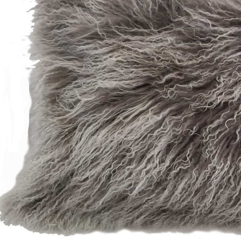 17" Grey Genuine Tibetan Lamb Fur Pillow With Microsuede Backing - Home Decor