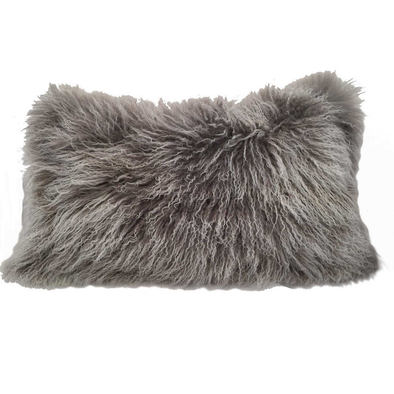 17" Grey Genuine Tibetan Lamb Fur Pillow With Microsuede Backing - Home Decor